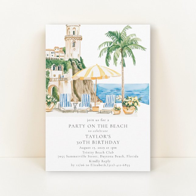 Amalfi-kustens födelsedagsstrandfest-inbjudan inbjudningar (Skapare uppladdad)