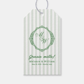Amalfi-kustens salvia-randiga monogrambröllop presentetikett