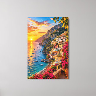 Amalfi-kustens solnedgång Italien. Cinematic Medel Canvastryck
