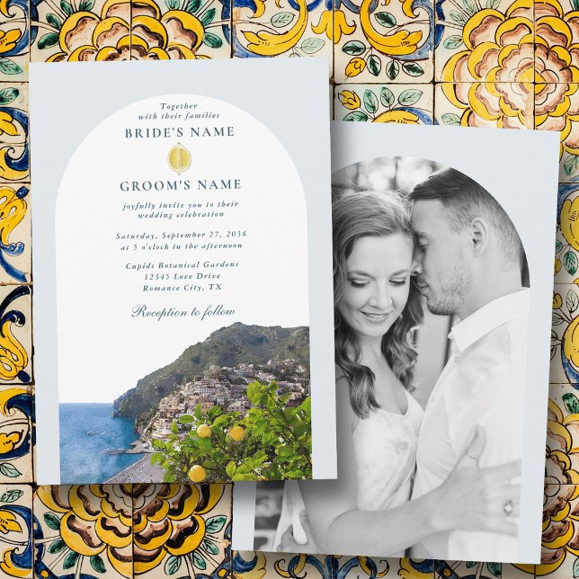 Amalfi-kustens valv Italien citroner bröllopsfoto Inbjudningar (Amalfi Coast Arch Italy Lemons Wedding Photo Invitation)
