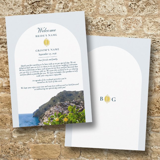Amalfi-kustens valv Italien citroner bröllopsprogr Program (Amalfi Coast Arch Italy Lemons Wedding Itinerary Program)
