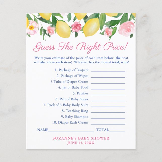 Amalfi Lemon gissar Prist spelkort för babyskor Flygblad (Framsidan)