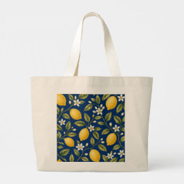 Amalfi Lemon Orchard Blue Botanical Pattern Tote B Jumbo Tygkasse