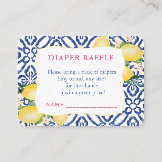 Amalfi Lemons Blue White Mönster Diaper Raffle Tilläggskort (Framsida)