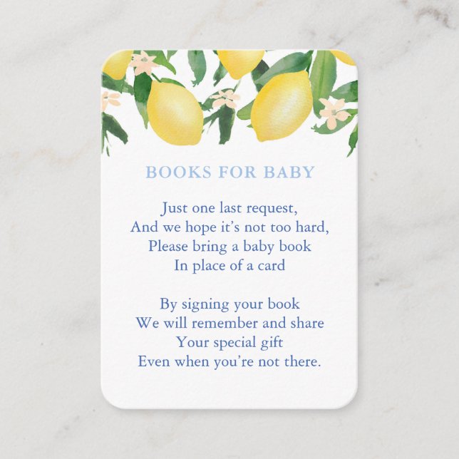 Amalfi Lemons Bygger Pojke Bibliotek Baby Shower Tilläggskort (Framsida)