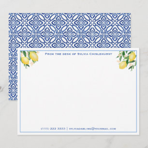 Amalfi Lemons Vintage Blue Tile Shower Tack Anteckningskort