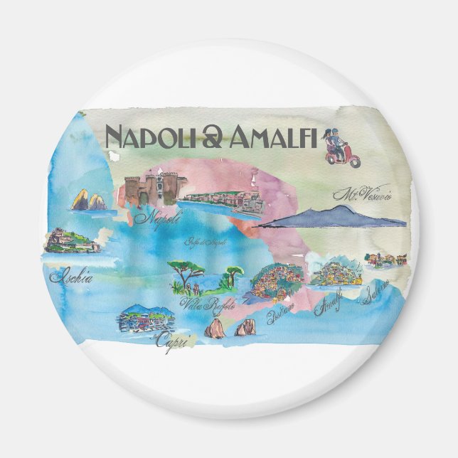 Amalfi och Napoli Italien Vintage Travelaffisch Magnet (Framsidan)