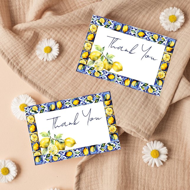 Amalfi Positano blå kakel citroner bröllopsdusch Tack Kort (Amalfi Positano blue tiles and lemons thank you card for bridal shower wedding thank you card)