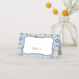 Amalfi Positano Summer Blue Tile Folttad Placeringskort