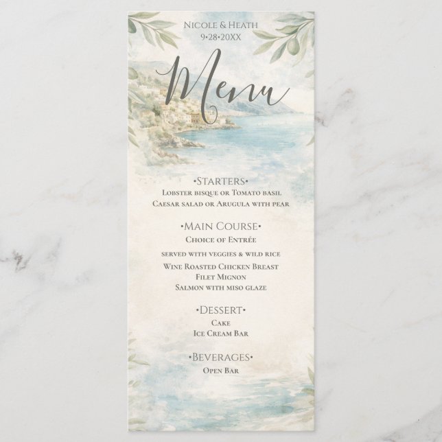 Amalfi Reverie — Mediterranean Coast Wedding Menu Meny (Framsida)