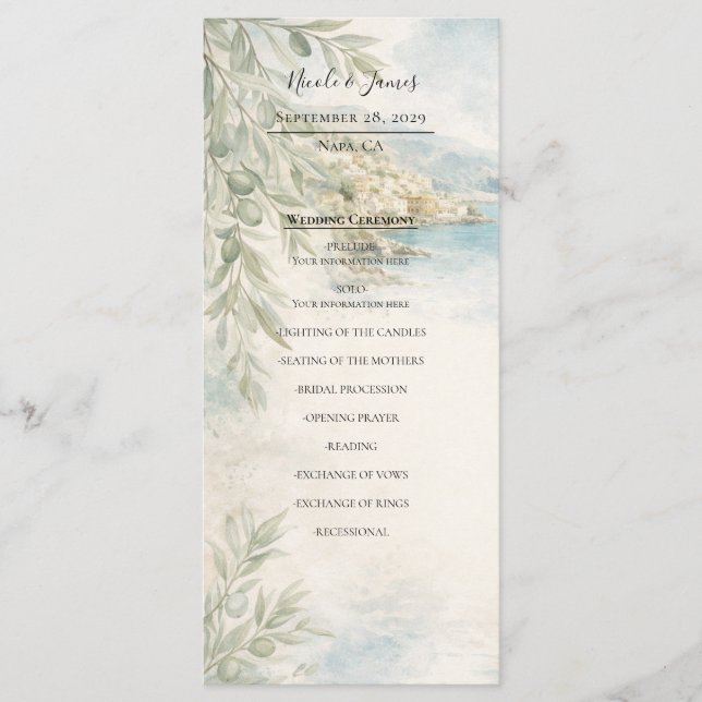 Amalfi Reverie Mediterranean Coast Wedding Program (Framsida)