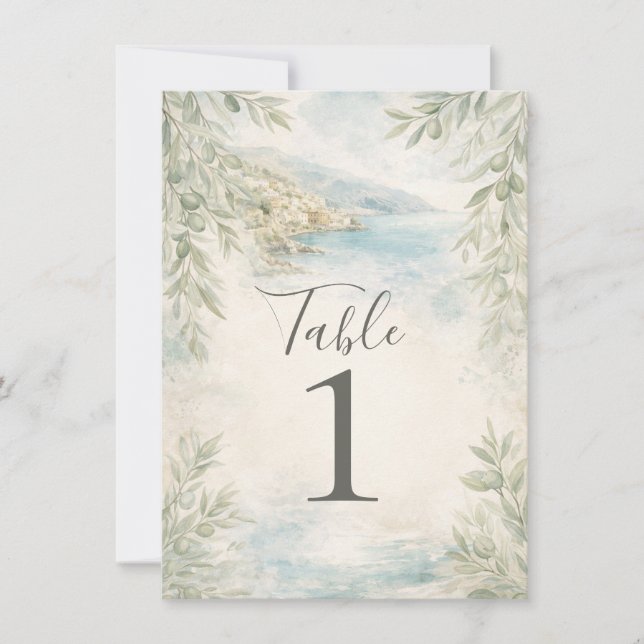 Amalfi Reverie Mediterranean Coastal Table Number Inbjudningar (Framsida)