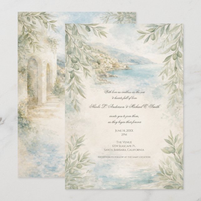 Amalfi Reverie — Mediterranean Coastal Wedding Inbjudningar (Fram/baksida)