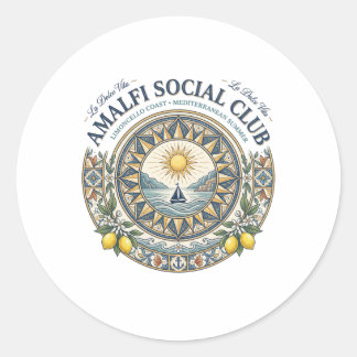 Amalfi Social Club Mediterranean Coastal Escape Runt Klistermärke