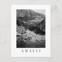 Amalfi stad vykort i svart och vitt