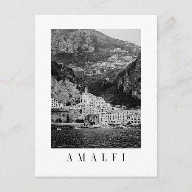 Amalfi stad vykort i svart och vitt (Framsida)