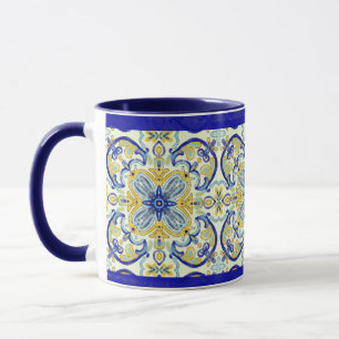 Amalfi Tile Mugg Gult Blue Teal