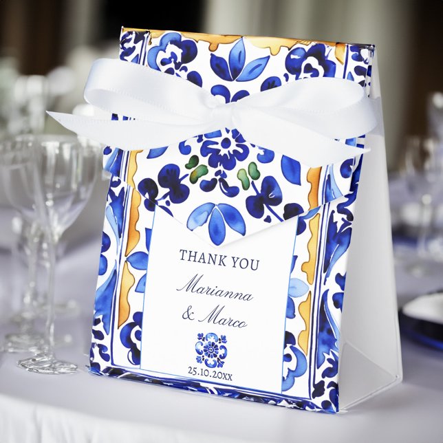 Amalfi Vietnams blå brickor-bröllop gynnar Presentaskar (Amalfi Vietri blue tile wedding favors personalized Favor Box elegant favor boxes Mediterranean)
