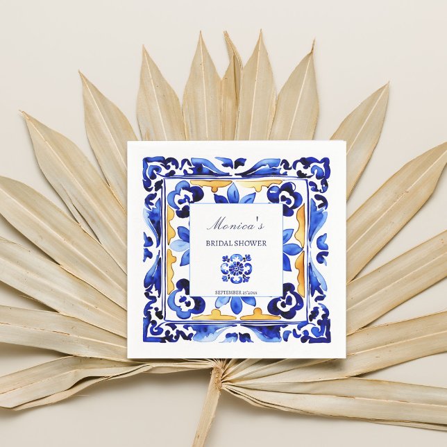 Amalfi Vietri italienska blåa brickor bröllopsdusc Pappersservett (Amalfi Vietri Italian blue tiles bridal shower tableware personalized Napkins Mediterranean themed)