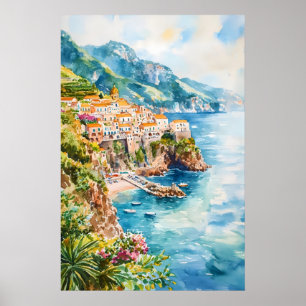 Amalfi Watercolor Park National Affisch Resa Skido