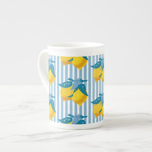 Amalfigula Gula Citron Medelhavsstil Benporslin Mugg (Framsida vänster)