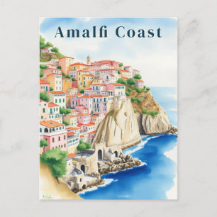 Amalfikusten Italien Akvarell Klipplandskap Stad Vykort