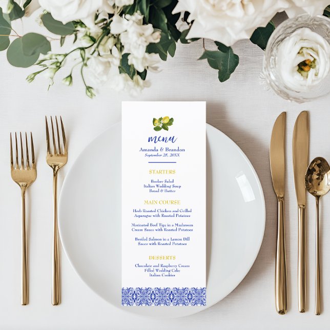 Amalfikusten Italiensk citron & blå kakel Meny (Amalfi Coast Menu)