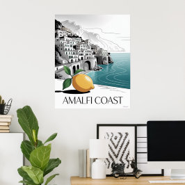 Amalfikusten Minimalistisk Linje Konst Poster