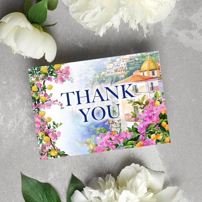 Amalfikustens Rosa Citroner Vikt Tackkort (Amalfi Coast Pink Lemons Folded Thank You Card)