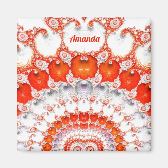 AMANDA ~ Abstrakt Mönster ~ Red Orange White~ Magnet (Framsidan)