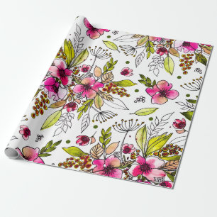 Amanda Skissade Akvarell Blommig Trädgård Presentpapper