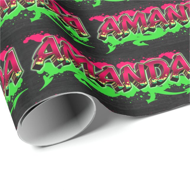 Amanda Vorname Name Graffiti red green Presentpapper (Rullad Hörn)