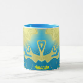 AMANDA ~ Zany 3D Fractal ~ Gult Blue 3D Mugg