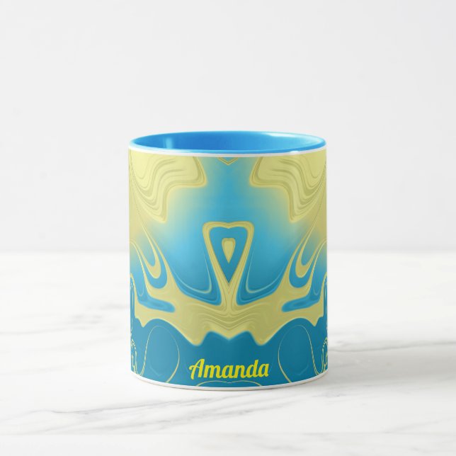 AMANDA ~ Zany 3D Fractal ~ Gult Blue 3D Mugg (Center)