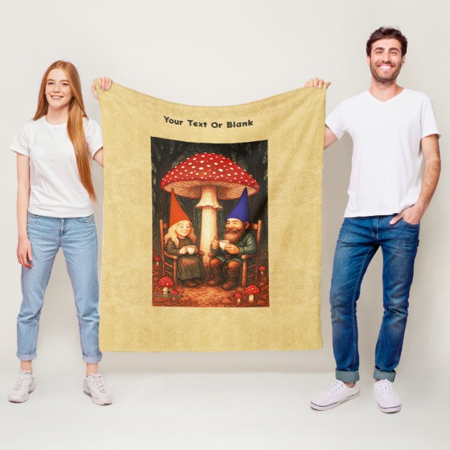 Amanita Mushroom och Gnomes Fleecefilt (På plats)