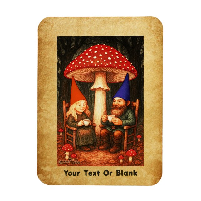 Amanita Mushroom och Gnomes Magnet (Vertikal)