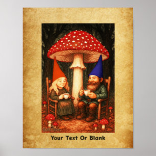 Amanita Mushroom och Gnomes Poster