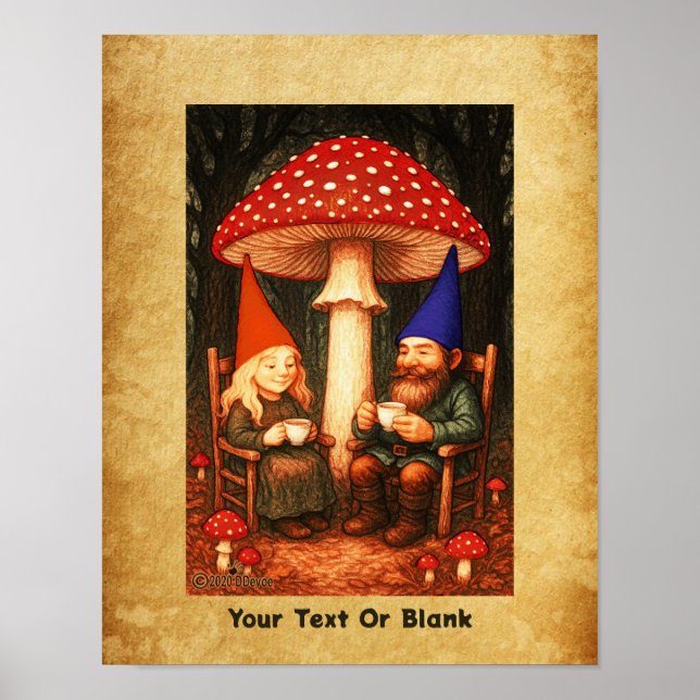 Amanita Mushroom och Gnomes Poster (Framsidan)