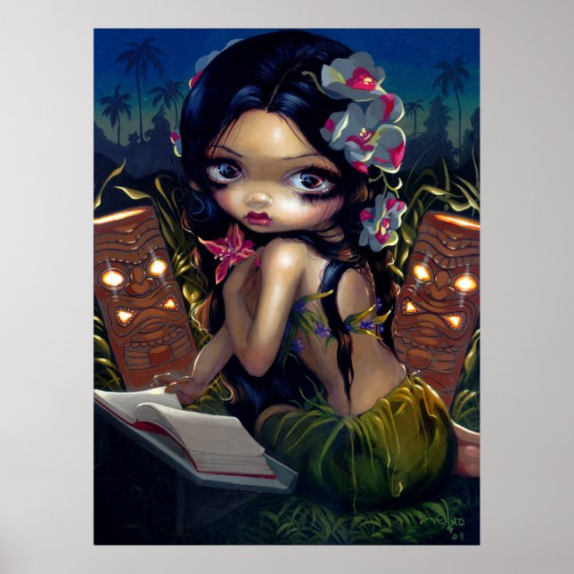Amara och Bok ART PRINT menehune tiki lowbrow Poster (Framsidan)
