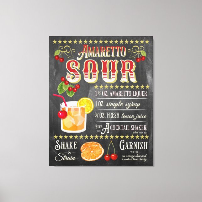 Amaretto Sour Chalkboard Recipe Canvastryck (Framsida)