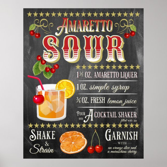 Amaretto Sour Chalkboard Recipe Poster (Framsidan)