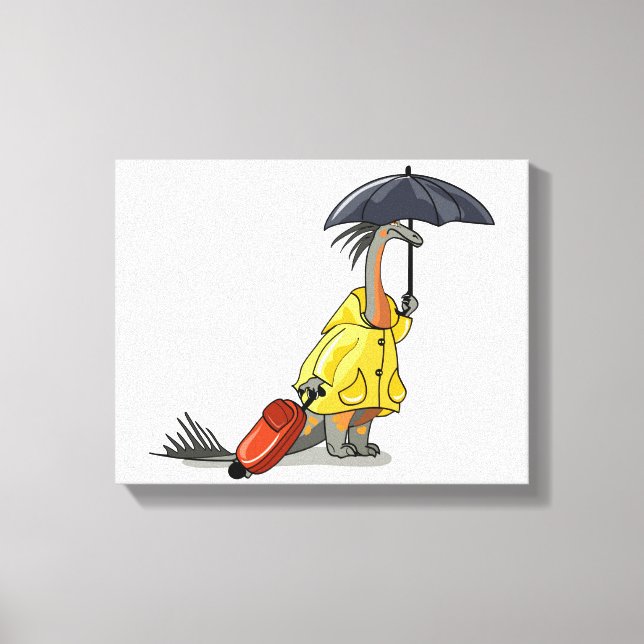 Amargasaurus Holding Parbrella and Suitcase. Canvastryck (Framsida)