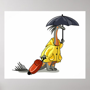 Amargasaurus Holding Parbrella and Suitcase. Poster