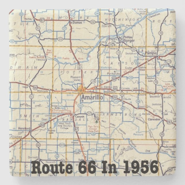 Amarillo Route 66 Karta 1956 Stenunderlägg (Framsidan)