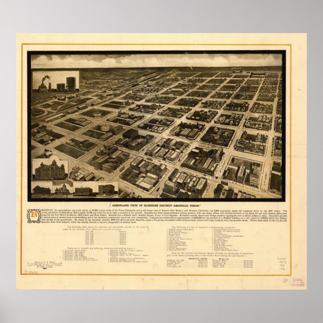 Amarillo Texas 1912 Antique Panoramic Karta Poster (Framsidan)