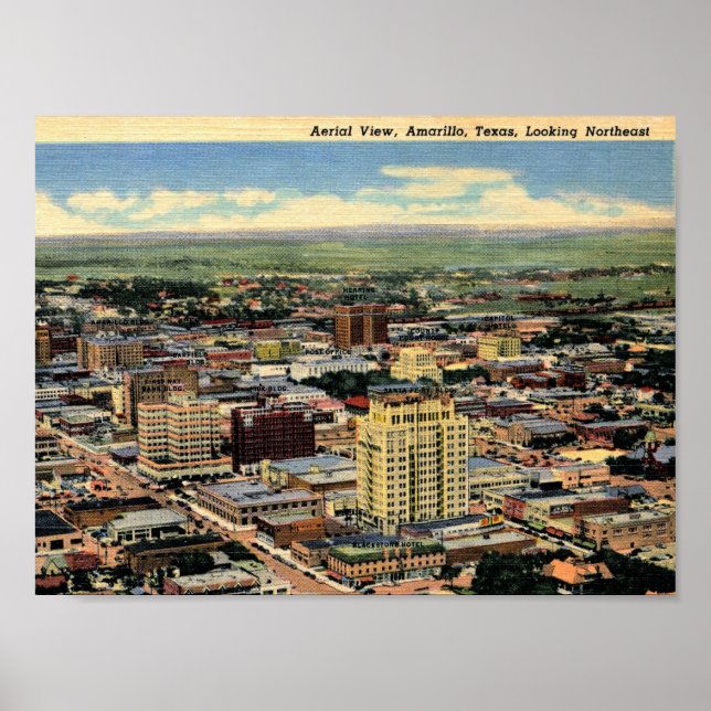 Amarillo, Texas, Aerial View, 1950 Vintage Poster (Framsidan)