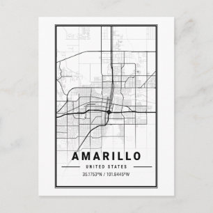 Amarillo Texas City Karta minimalistisk konst Vykort