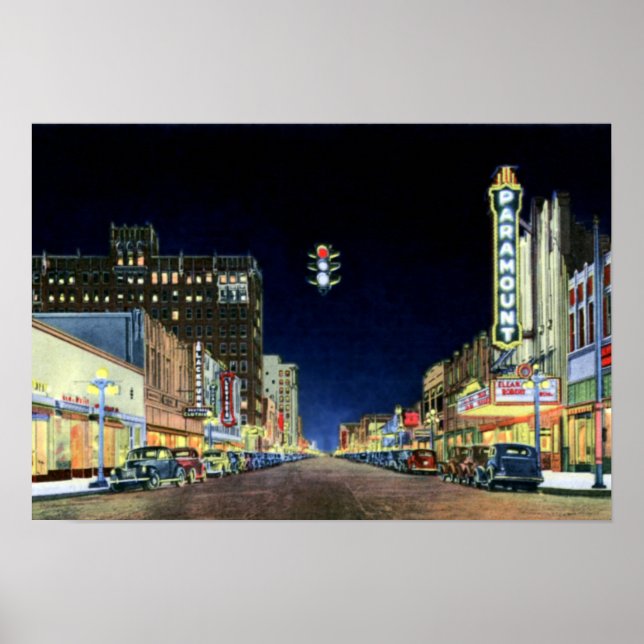 Amarillo Texas Polk Street Night View 1940 Poster (Framsidan)
