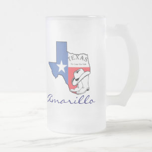 Amarillo Texas State Karta med Star, Boots, Hat Mu Frostat Ölglas