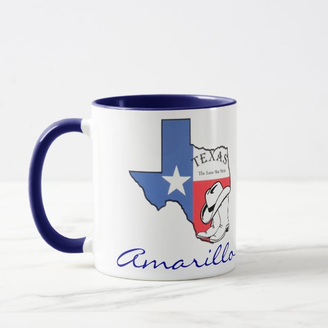 Amarillo Texas Statskarta med stjärna, stövlar, ha Mugg (Vänster)
